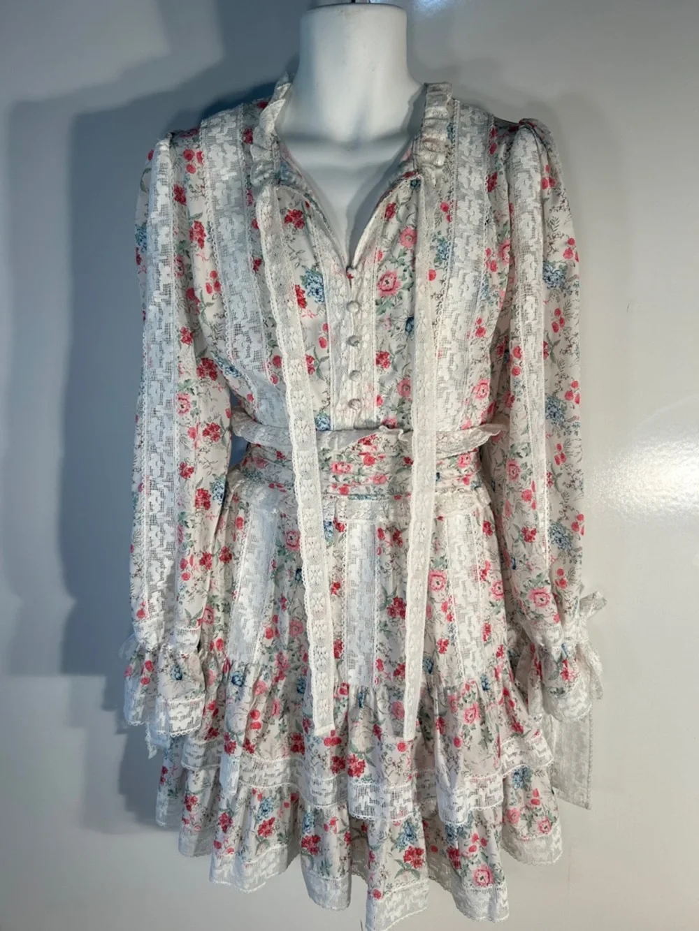 Anthropologie Stellah SZ L White Floral Dress Romantic Cottage Boho Coquette - Picture 4 of 16